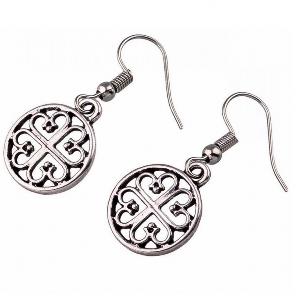 CLEARANCE $6! Silver Celtic Button Dangle Earrings - Picture 2 of 8